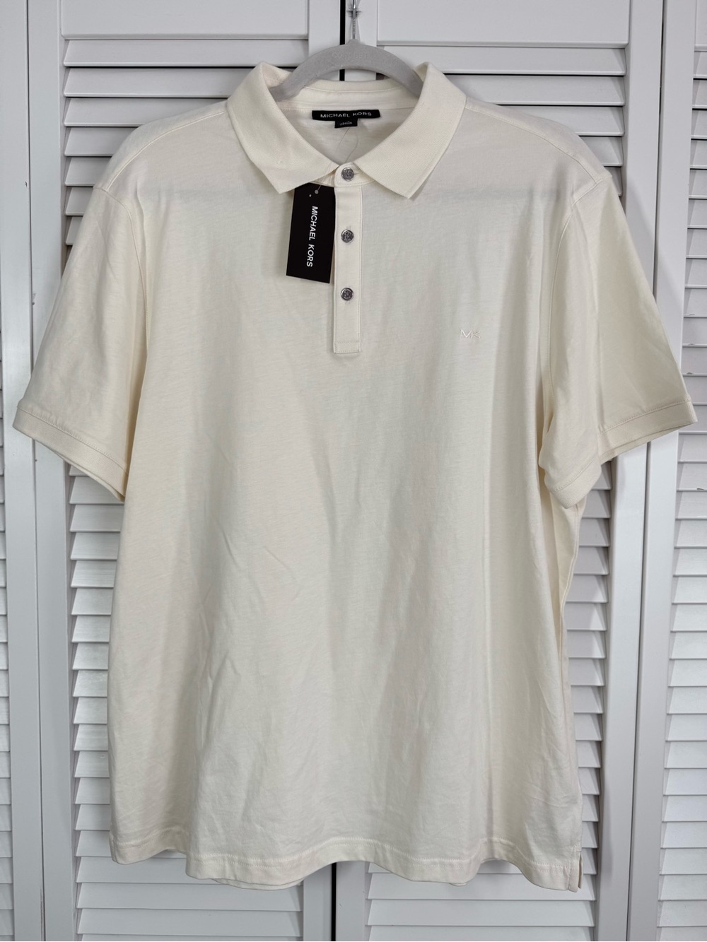 Michael Kors Polo Shirt Short Sleeve Cotton Logo Large Cream Golf Coastal NWT